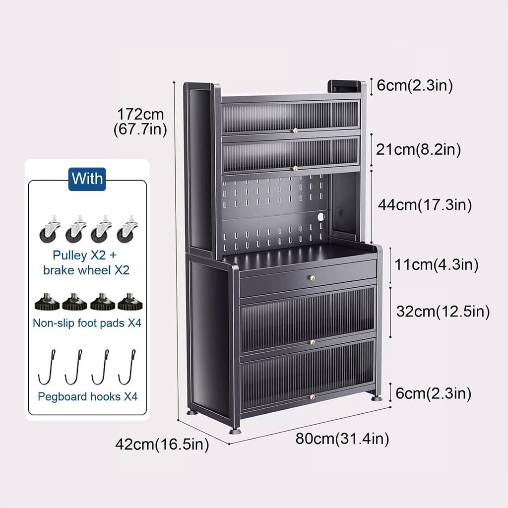 Kitchen Bakers Rack with Drawer, Kitchen Cabinets with Worktop, Wide Tabletop, Large Capacity(Black-80Cm)