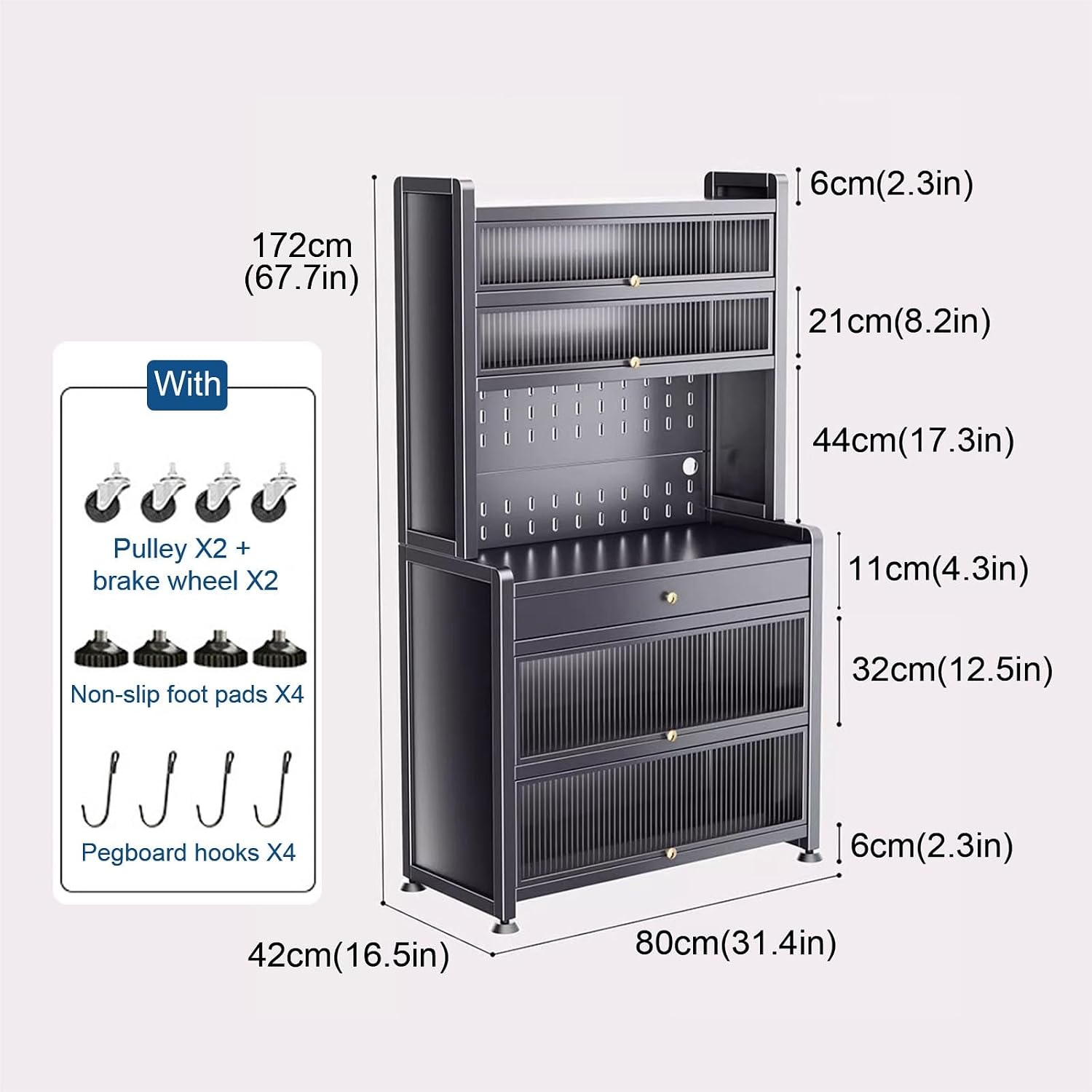 Freestanding Multi-Layer Kitchen Floor Cupboard，Microwave Storage Stand,Kitchen Bakers Rack with Drawer, Kitchen Cabinets with Worktop, Wide Tabletop, Large Capacity(Black,80cm)