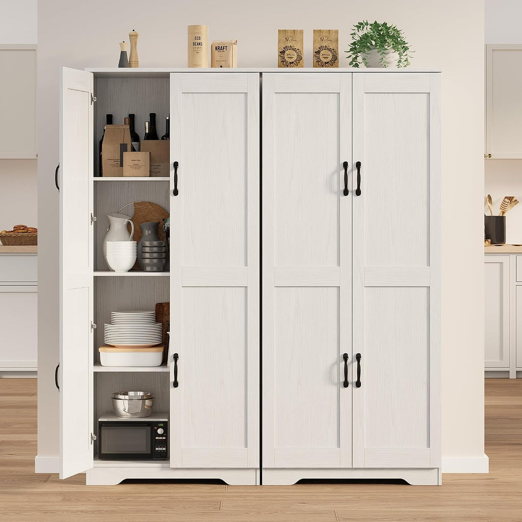 IDEALHOUSE Tall Pantry Cabinet, 60' Kitchen Pantry Storage Cabinet with 2 Doors and Adjustable Shelves, Freestanding Kitchen Cabinet, Cupboard for Dining Room, Bathroom (White)