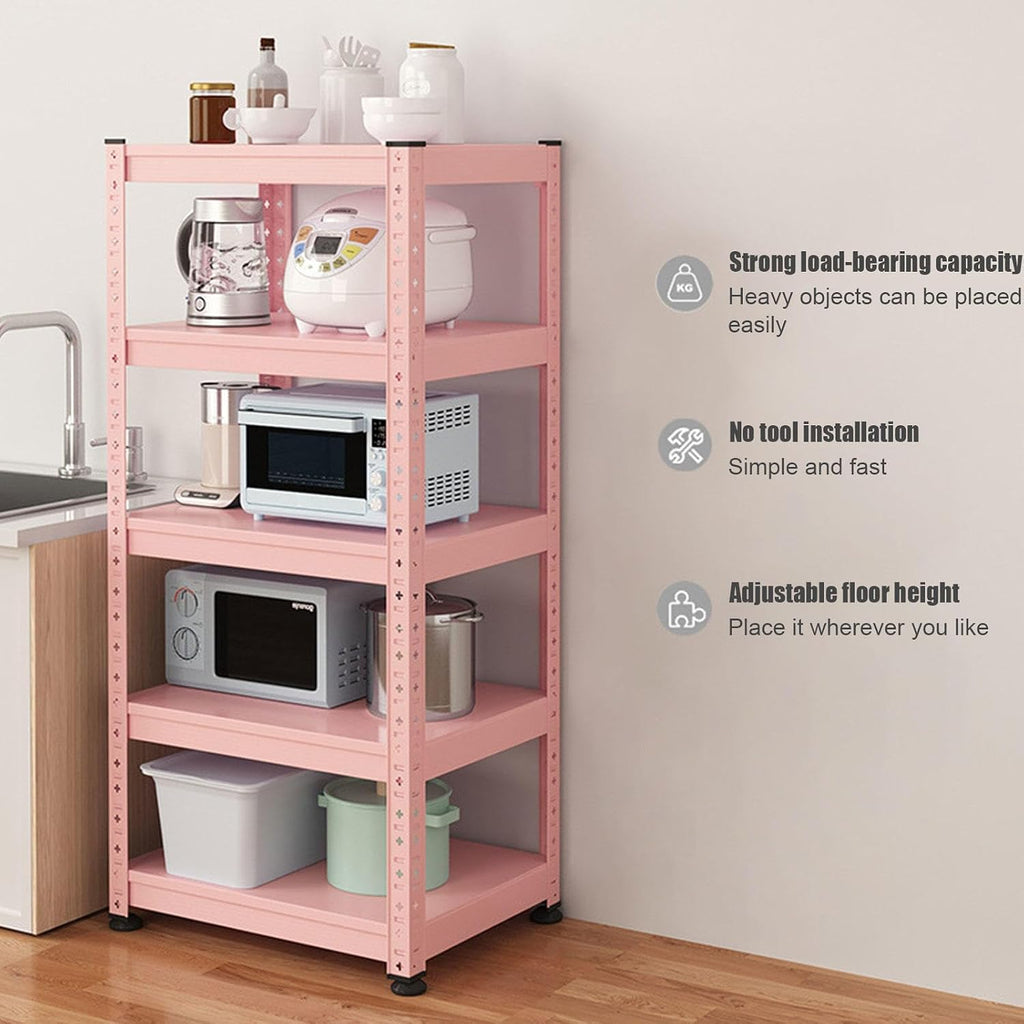 3-Tier Utility Shelves Metal Storage Shelves Garage Shelving Unit Adjustable Free Standing Kitchen Storage Shelf Rack, 31.5' H x 15.8' W,Pink-31.5' L