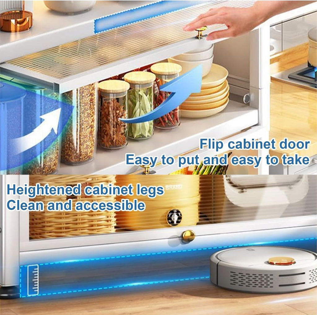 Kitchen Bakers Rack with Cabinets Kitchen Cabinet Storage with Flip Door Cabinet, Microwave Oven Shelf Cabinet, Pantry Storage Cabinet, for Spices, Pots and Pans (Color : 3 Layers, Size : 80c