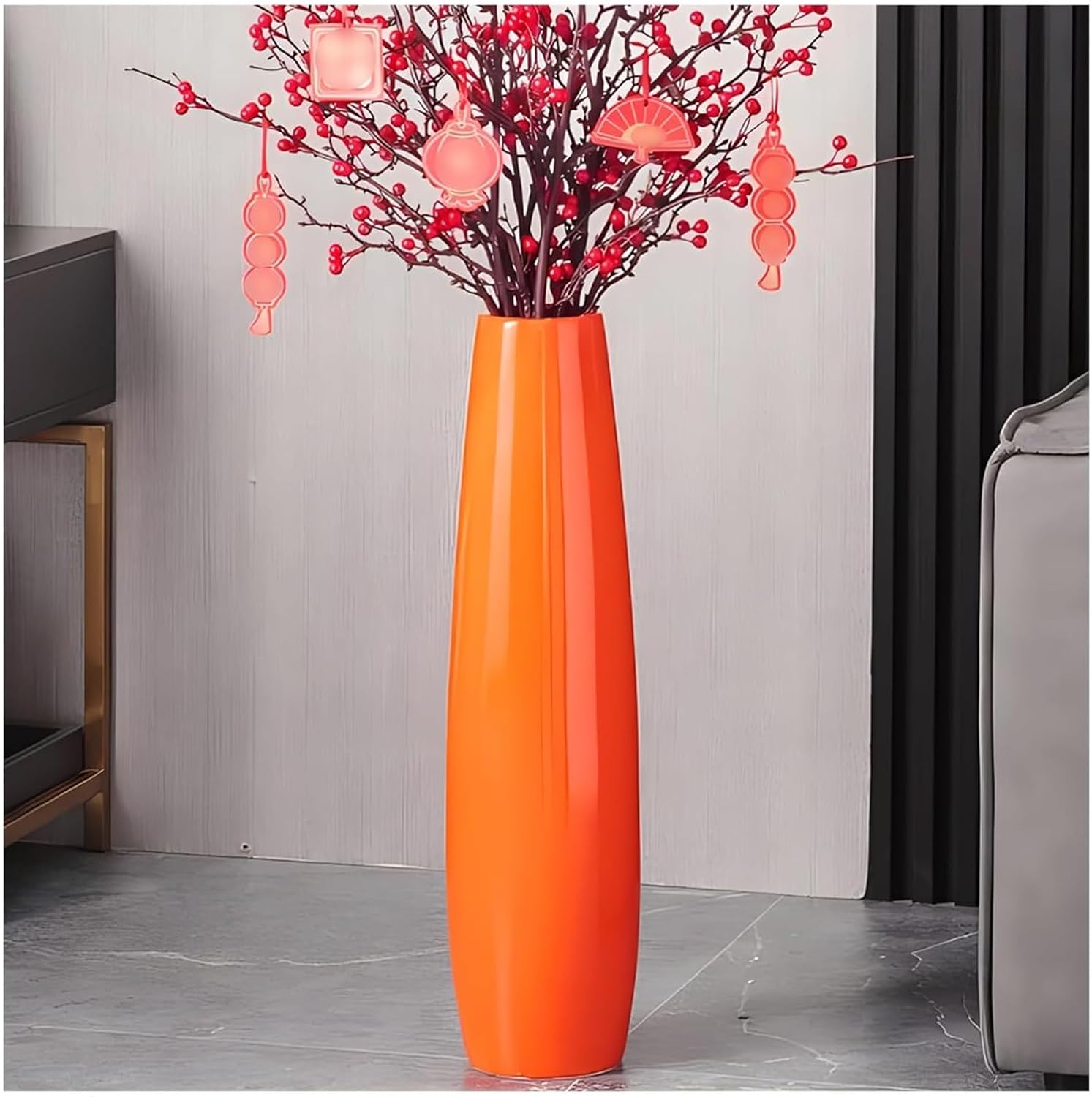 Tall Floor Vase Living Room Decorative Large Vases,Tall Floor Vase Vase,for Decorative Branches Dried Flowers Vases,Rustic Home Decor(Orange,61cm)