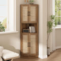 HOKYHOKY Tall Corner Cabinet, 64.7' Rattan Corner Storage Cabinet with 4 Doors and 5 Storage Shelves, Farmhouse Space Saver, Boho Shelf for Living Room, Kitchen, Bathroom, Office