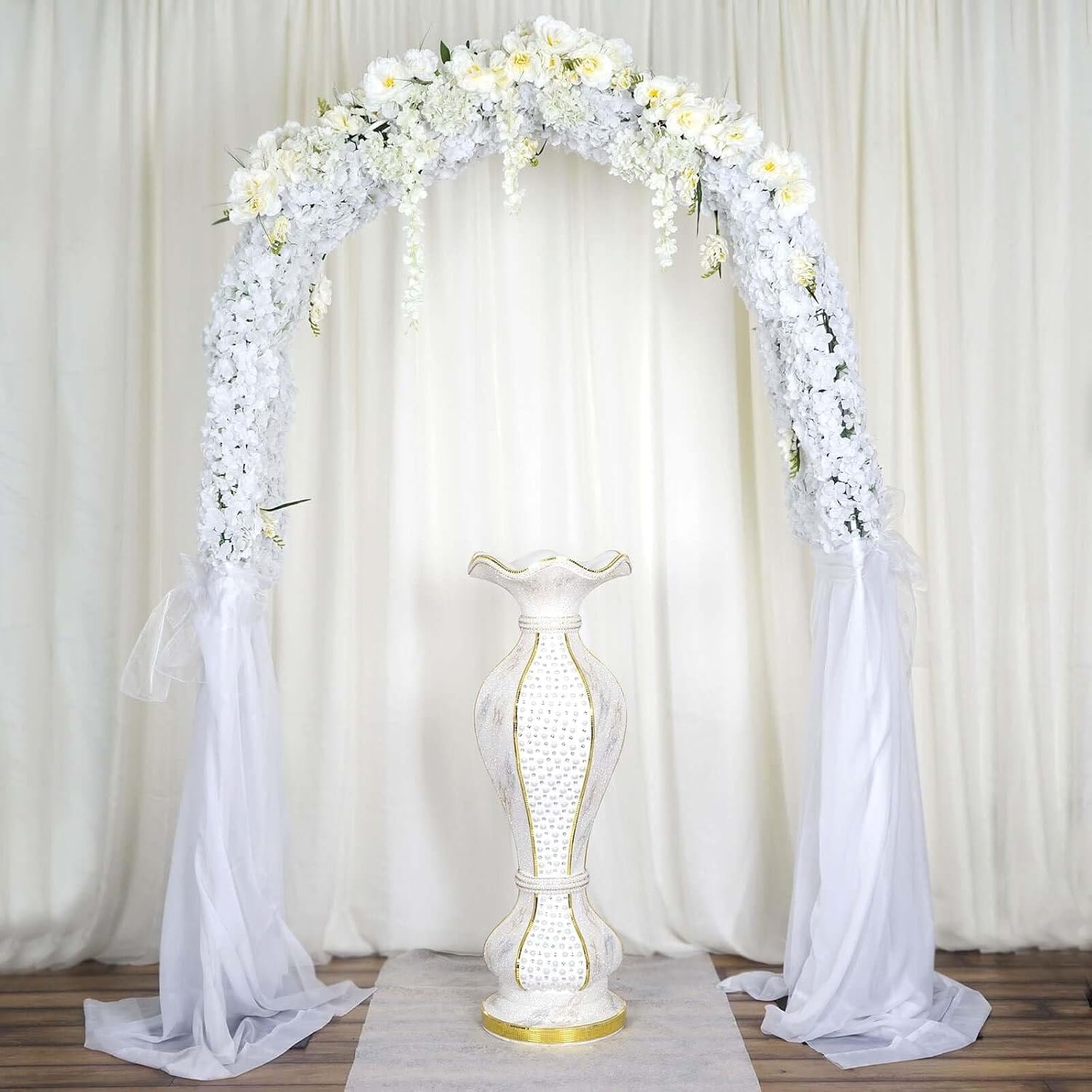 Efavormart 39' Shimmering Gold Glittered Marble Design Floor Flower Pot Vase with Pearls and Mirror Mosaic Embellishment