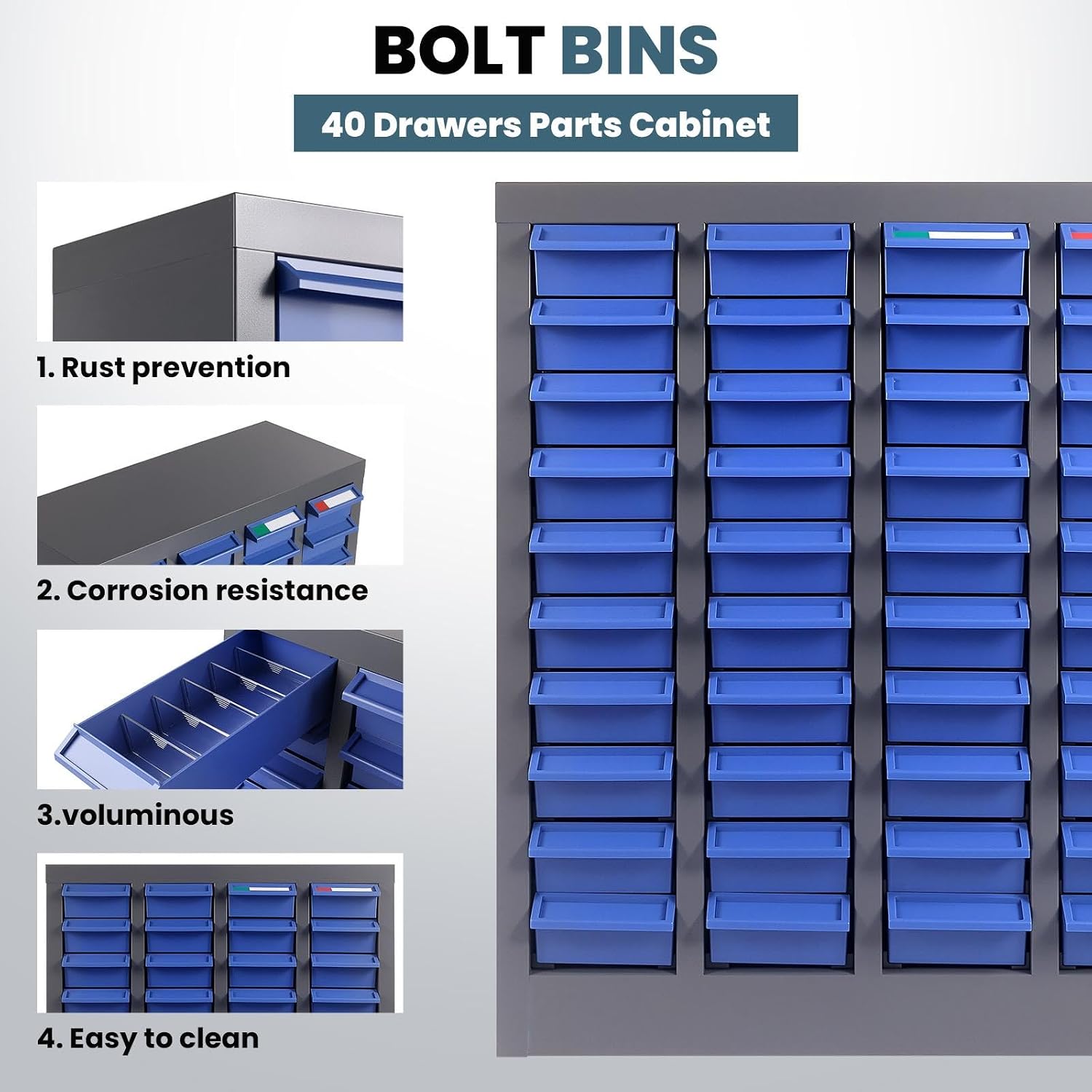 40 Drawers Parts Cabinet, Heavy Duty Nut and Bolt Organizer with ABS Material Drawers, Metal Frame Bolt Organizer Storage in Garage and Workshop