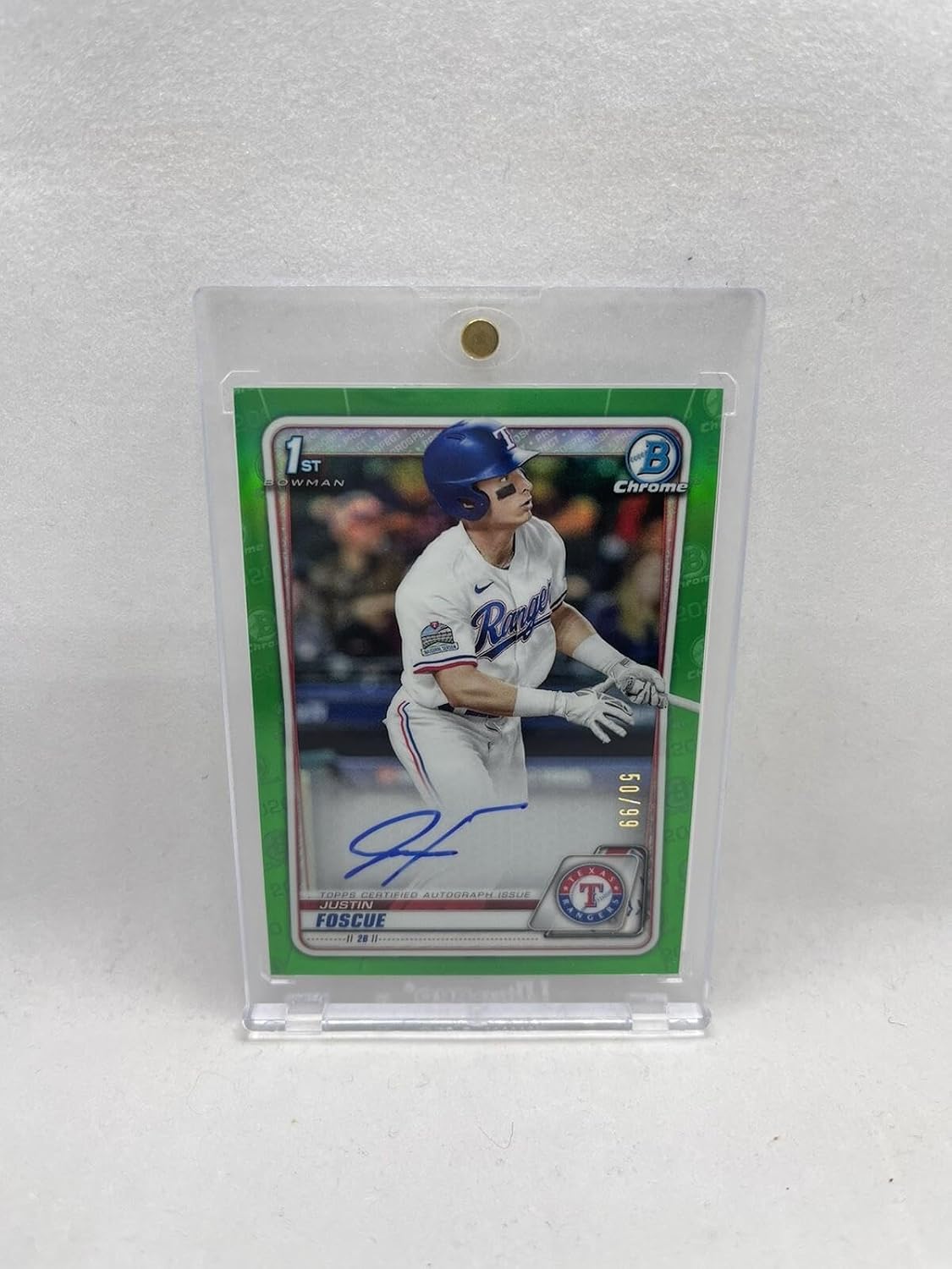 Justin Foscue 2020 1st Bowman Chrome Draft Refractor Auto #/99 W/Mag - Baseball Slabbed Autographed Cards