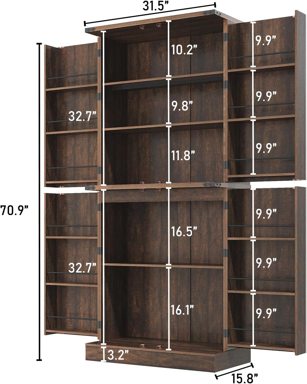 71' Tall Kitchen Pantry Cabinet, Farmhouse Tall Kitchen Storage Cabinet with Adjustable Shelves & 4 Barn Style Doors, Wooden Storage Cabinet for Kitchen, Dining Room, Living Room, Bathroom, Office