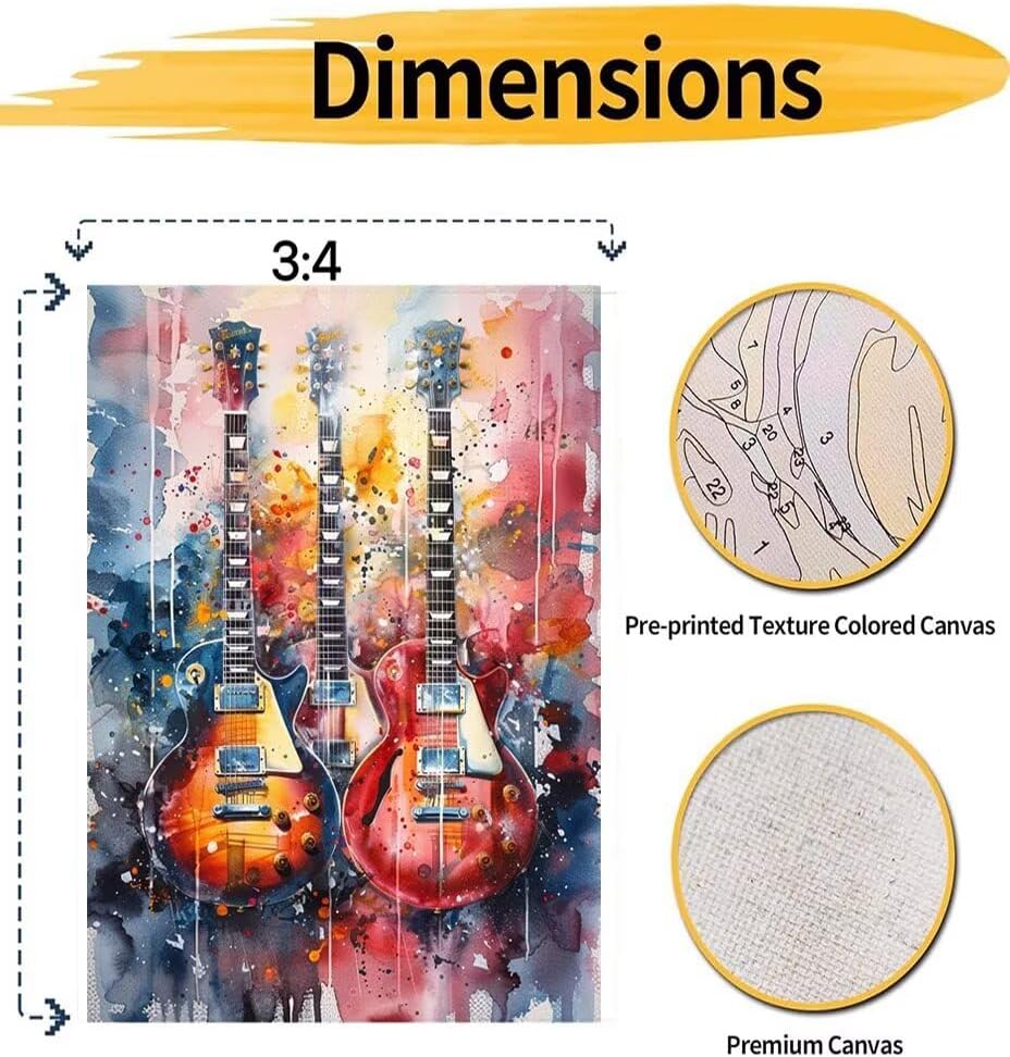 Paint by Numbers Kit for Beginner Beginners Guitar Paintings Acrylic Easy Paint by Number Red Watercolor Adults' Canvas Art on Canvas 40x53 inch Model YEYUMEOZ4-R