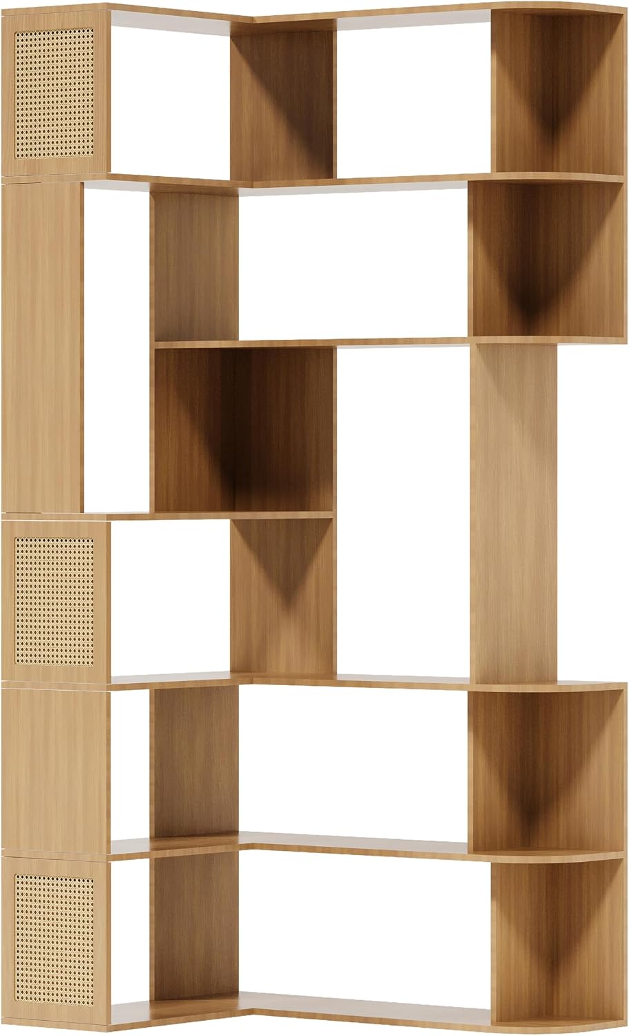 Corner Bookshelf 7-Tier,Farmhouse Corner Shelf,Tall Book Shelf L-Shaped Shelf Display Rack for Bedroom,Large Etagere Bookcase for Home Office Shelves(M-Walnut Wood)