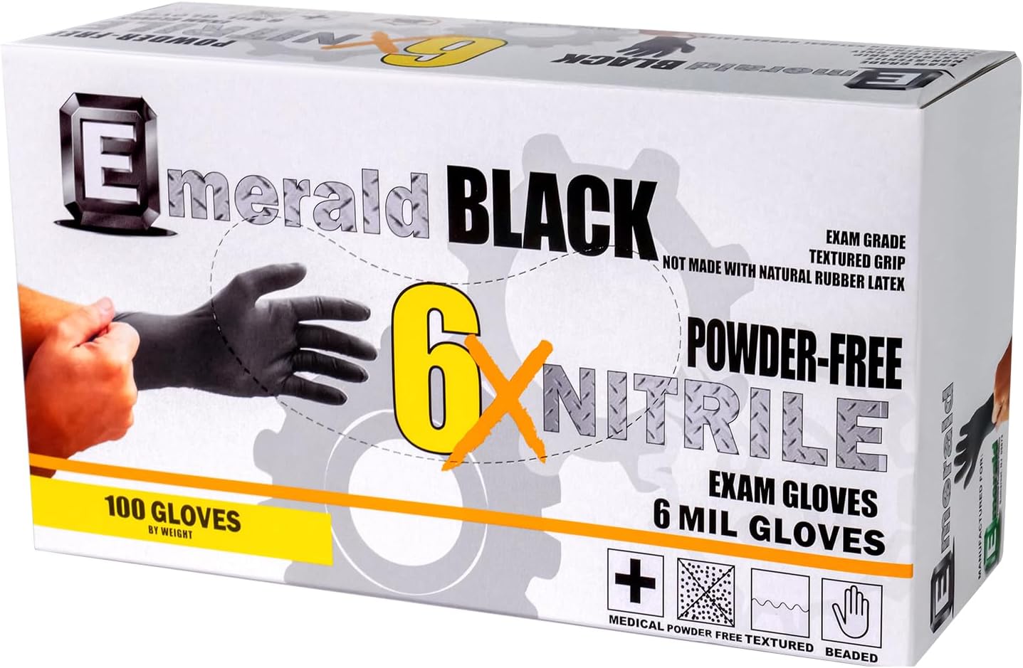 Emerald Case of 1000 – 6X Black 6 Mil Nitrile Exam Gloves, Fentanyl Tested, Latex & Powder Free