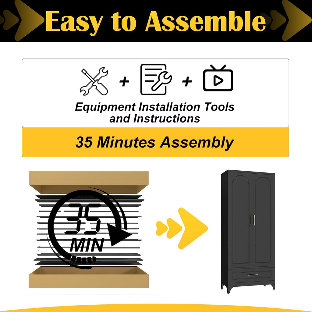 SteeLoong Metal Storage Cabinet with Drawers,75Inch Black Pantry Cabinets for Kitchen Storage with 3 Adjustable Shelves,Tall Kitchen Pantry Cabinet for Living Room, Dining Room，Office