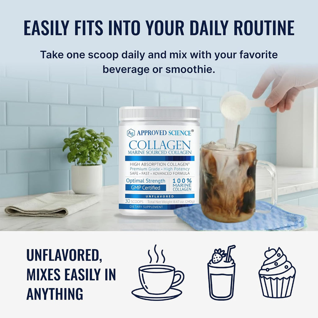 Approved Science Collagen Powder - Unflavored Hydrolyzed Collagen Peptides for Women & Men - Marine Sourced - Hair, Skin, Nails & Joints - 150 Scoops - Five Month Supply