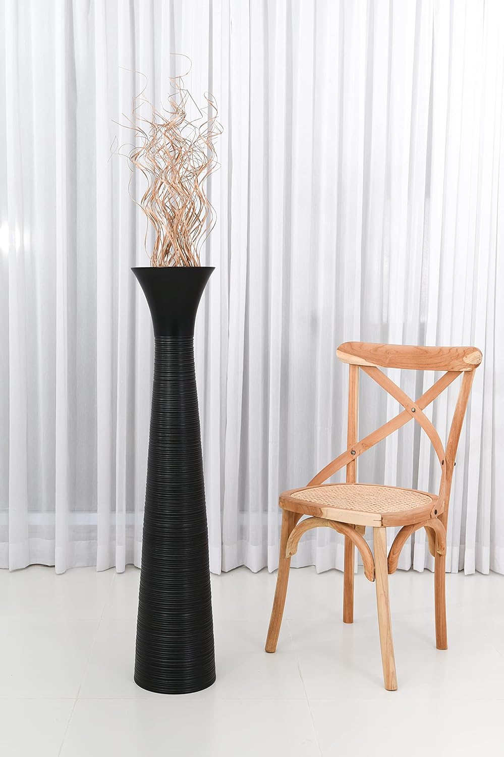 Leewadee Large Black Home Decor Floor Vase - Wooden 41 inch Tall Farmhouse Decor Flower Holder for Fake Plant and Pampas Grass