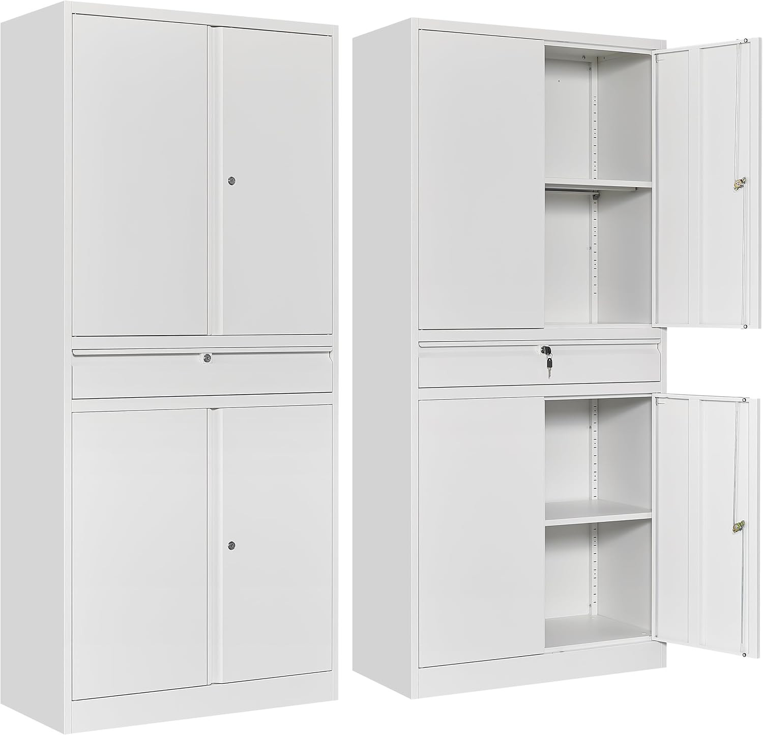 SISESOL White Metal Storage Cabinet with Drawer and Locks,Garage Storage Cabinet with Locking Doors and Adjustable Shelves,71' Tall Large Metal Cabinets with Magnetic Door for Home,Office,Garage