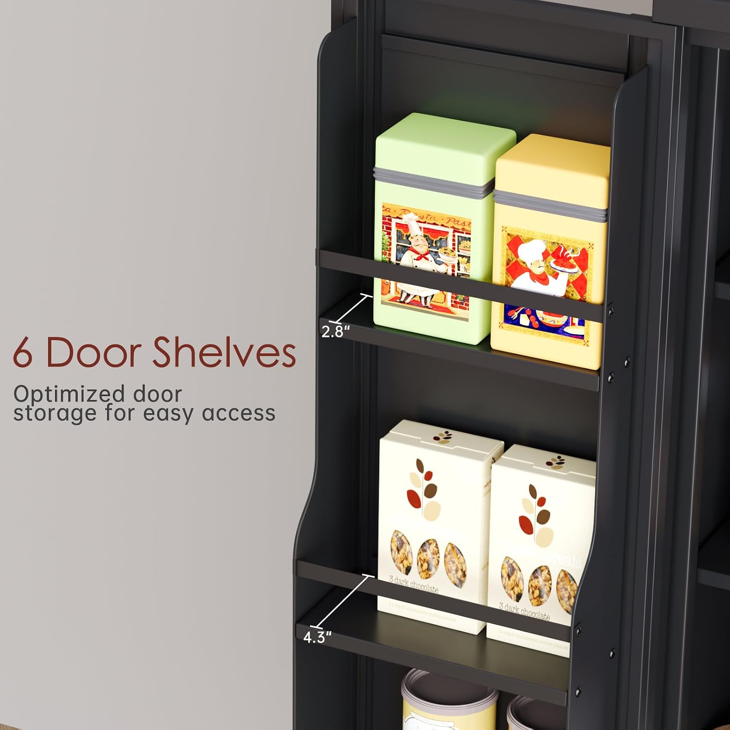 PAOFIN 75' H Metal Storage Cabinet, Pantry with 6 Door Shelves and 4 Adjustable Shelves, Leveling Foot for Kitchen, Living Room and Dinning Room, Black