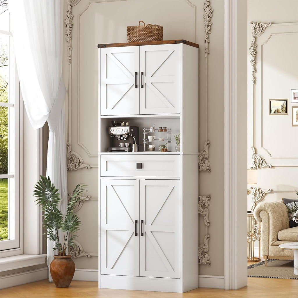 67' Tall Farmhouse Pantry Cabinet with Drawer,Small Storage Cabinet for Kitchen Bathroom Dining Room Kitchen (White, 11.8' D x 23.6' W x 67' H)