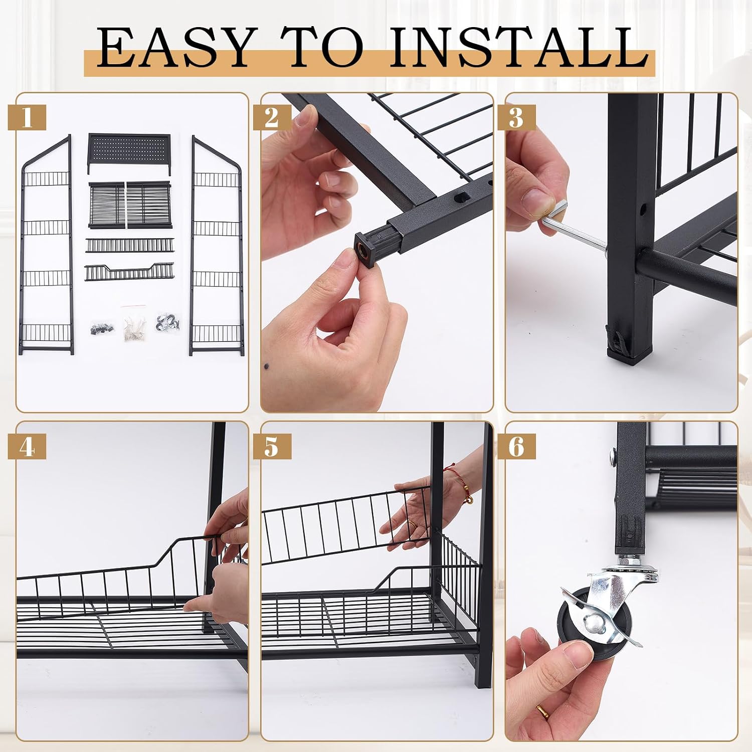 DoubleFill 2 Set Retail Display Rack Shelf Cart with Wheels and Hook Heavy-Duty Metal Snack Potato Chip Display Organizer Concession Stand for Supermarket Grocery Store Home Black (4 Tier 15 Hooks)