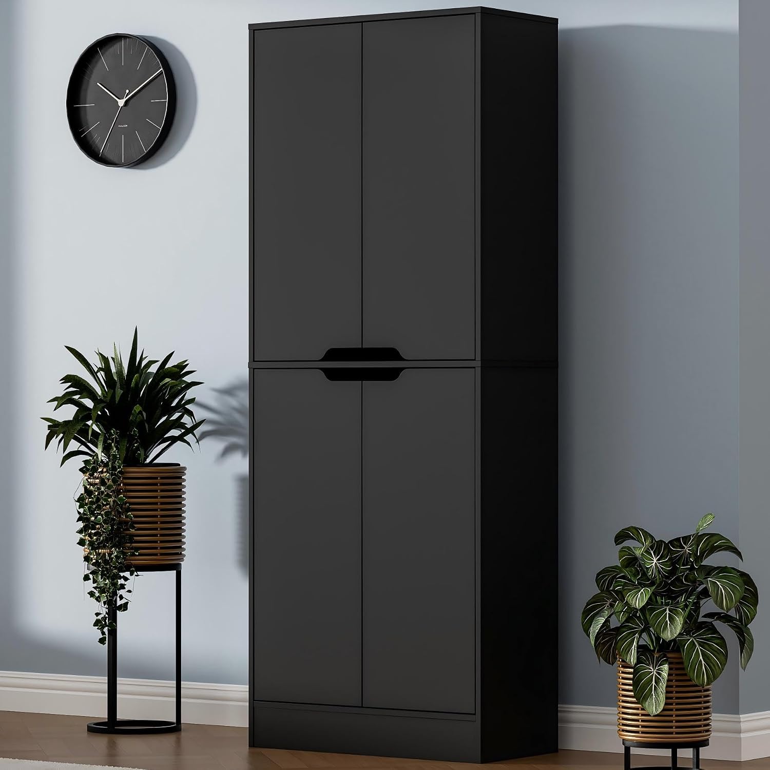 Housoul 71' Tall Freestanding Kitchen Pantry Cabinet, 4 Doors Freestanding Cupboard with Adjustable Shelves, Kitchen Hutch Cabinet for Kitchen, Dining Room, Black