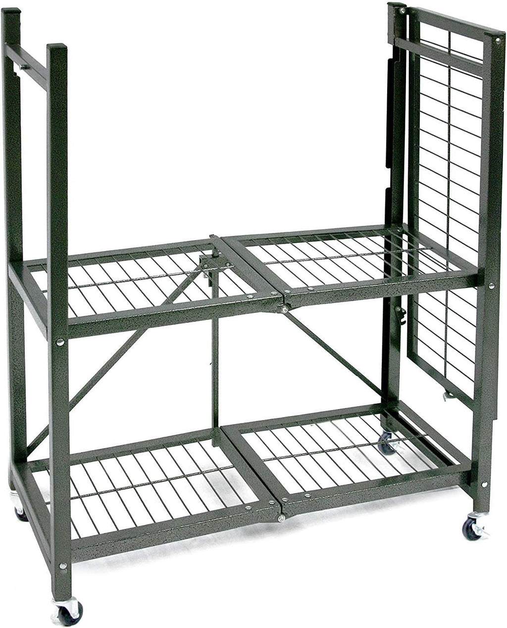Origami 2 Pack 3 Tier Folding Shelves, Storage Shelving Rack Unit with Wheels, Pewter