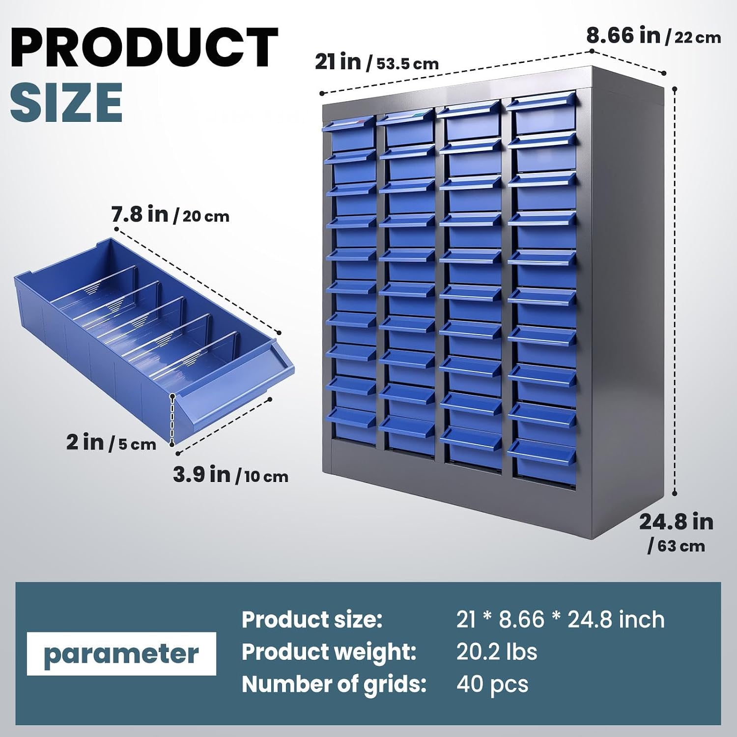 40 Drawers Parts Cabinet, Heavy Duty Nut and Bolt Organizer with ABS Material Drawers, Metal Frame Bolt Organizer Storage in Garage and Workshop