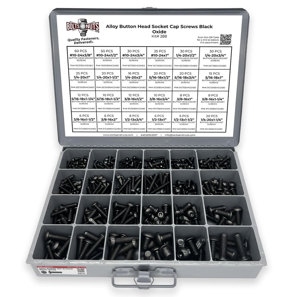 Inch Alloy Allen Button Head Socket Cap Screws Black Oxide Bolts Assortment - 453 PCS