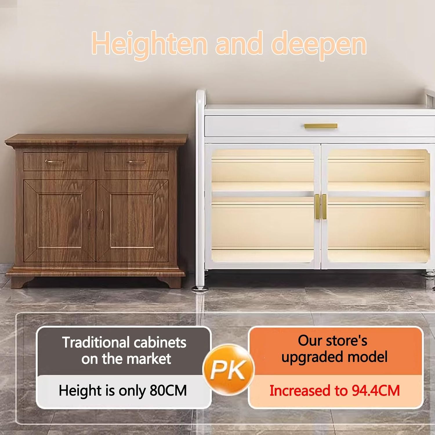 Kitchen Storage Rack for Cabinet Bakers Rack with Storage Cabinet Doors with Adjustable Foot Pads, for Kitchen, Dining Room, Living Room(Black,60 * 37.5 * 94.4cm)