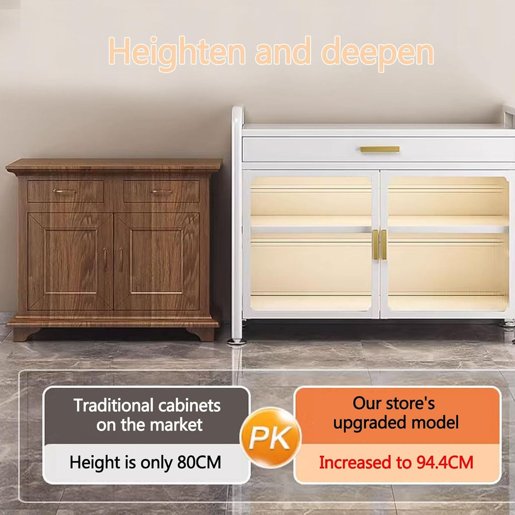 Kitchen Storage Rack for Cabinet Bakers Rack with Storage Cabinet Doors with Adjustable Foot Pads, for Kitchen, Dining Room, Living Room(Black,60 * 37.5 * 147.4cm)