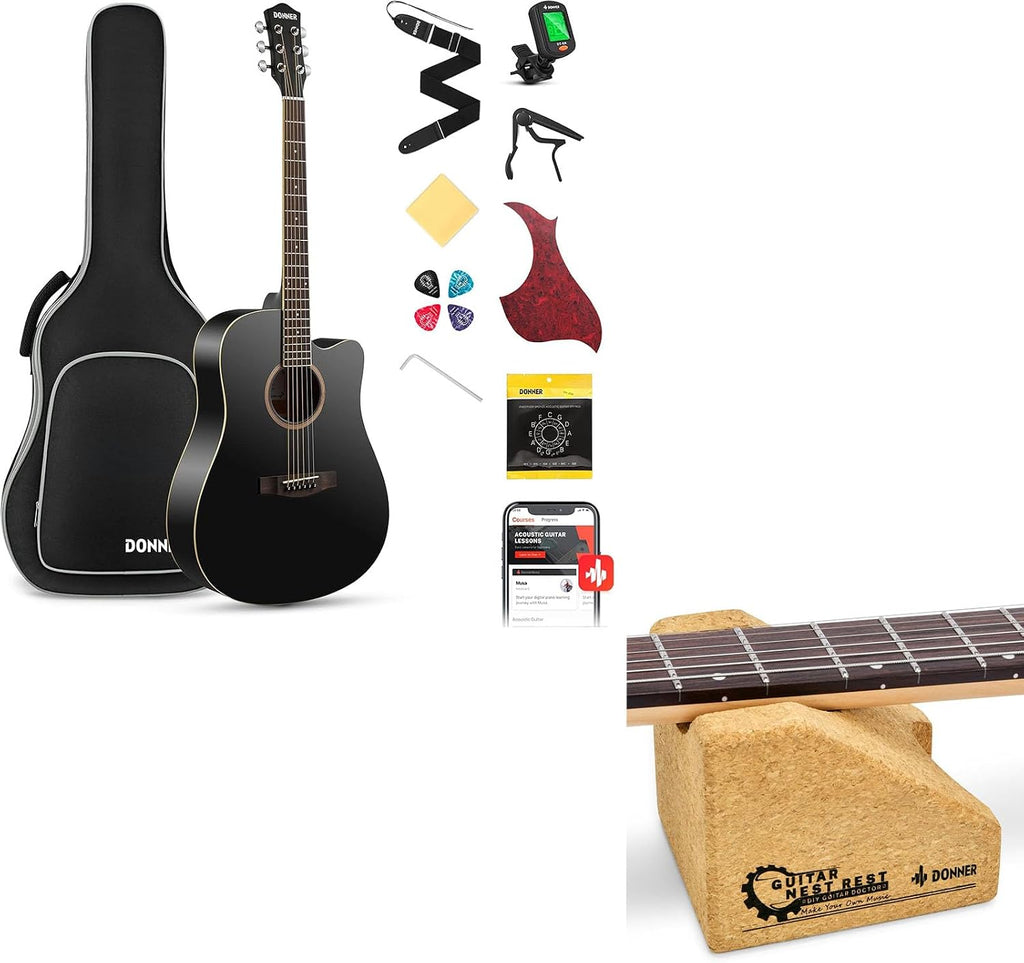 Donner Black Acoustic Guitar Kit-Guitar Neck Rest Cradle