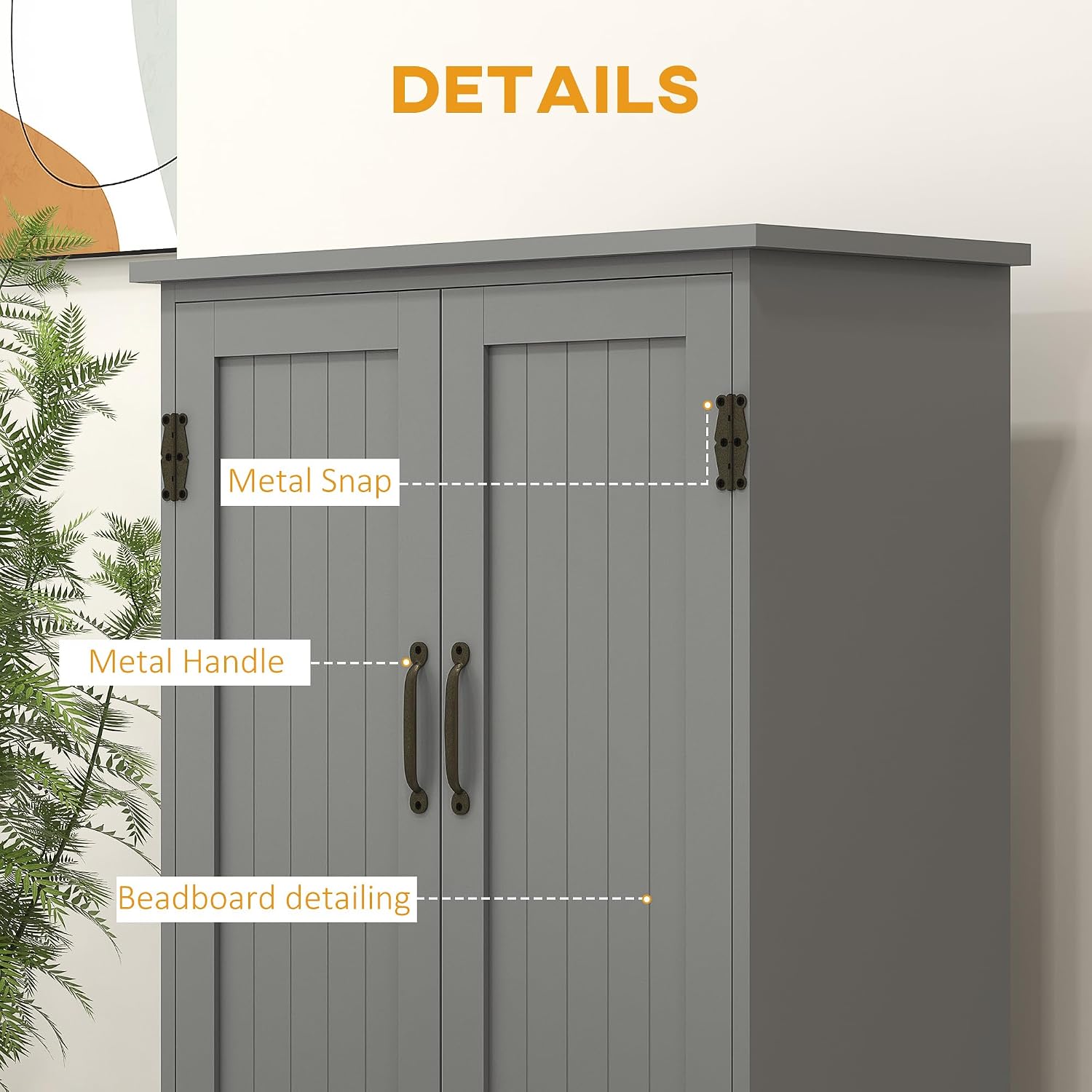 HOMCOM 48.5' Kitchen Pantry Cabinet with 2 Adjustable Shelves and 4 Beadboard Doors, Compact Farmhouse Kitchen Storage Cabinet for Dining Room, Gray