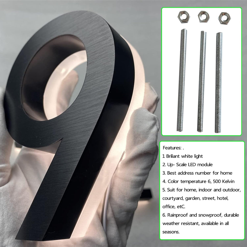Backlit Lighed LED House Numbers, Black Finishes, Address Signs Lighted Plaque, Outdoor/Indoor, Modern, Low-Voltage, Weatherproof, Day & Night, White Light,20 Inch,3