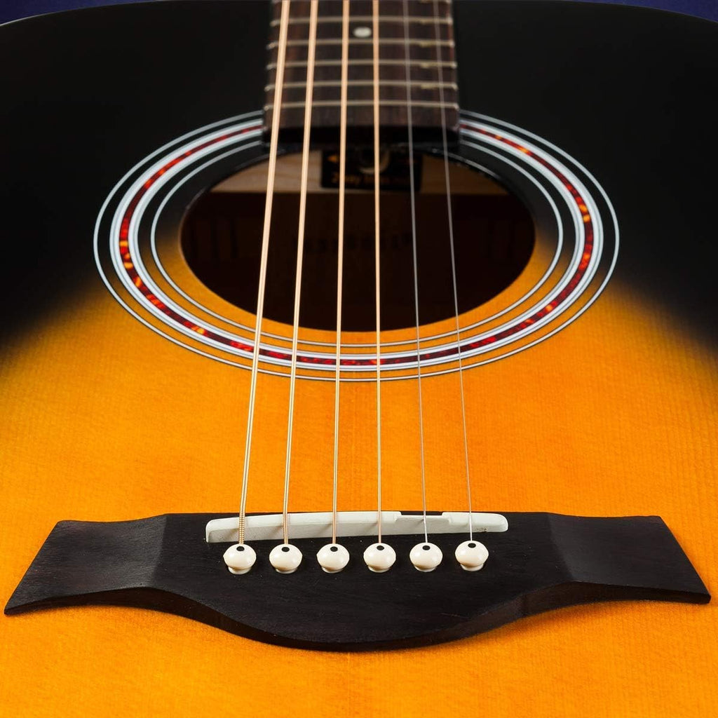 Acoustic Guitar Bundle Dreadnought Series by Hola! Music with D'Addario EXP16 Steel Strings, Padded Gig Bag, Guitar Strap and Picks, Full Size 41 Inch (Model HG-41SB), Vintage Sunburst