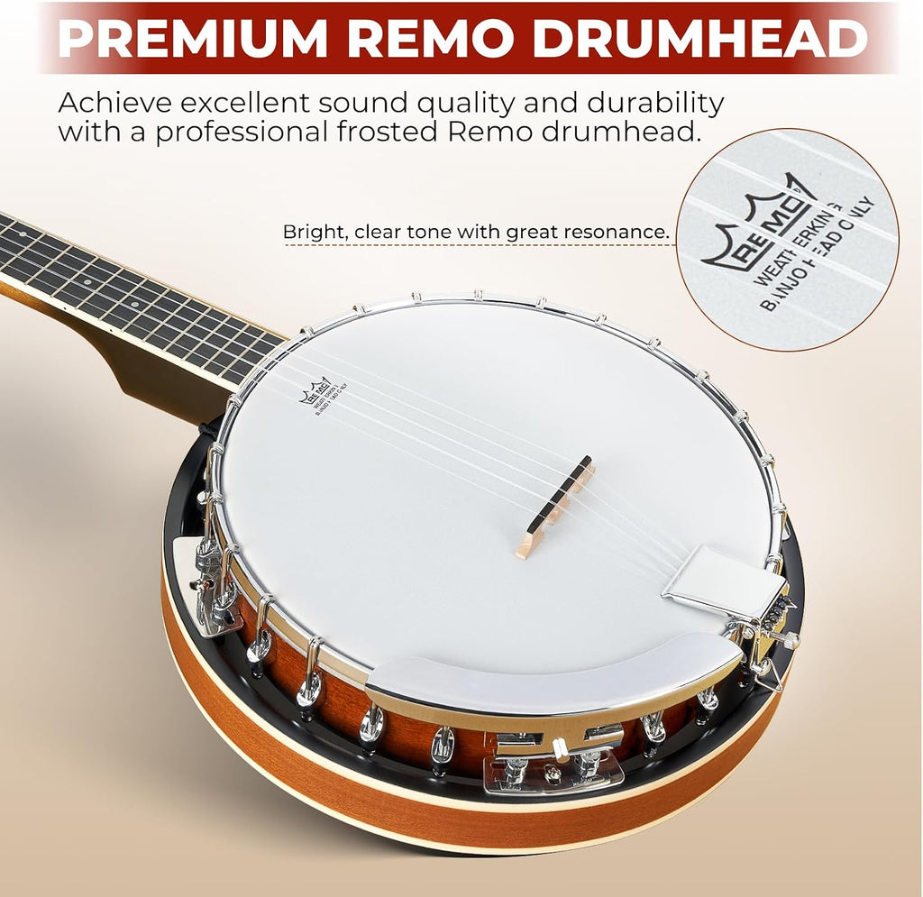 Vangoa NYLON Banjo 5 String Kit, 38 Inch Full Size Banjo with Nylon Strings with Gig Bag, Premium Accessories Outfit, Starter Kit for Beginners Adults Teens, Brown