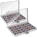 2 Pcs Card Show Display Case Trade Show Display Case Sport Aluminum Glass Table Top Portable Box with Clear Acrylic Showcase with Lock for Jewelry Craft Collect