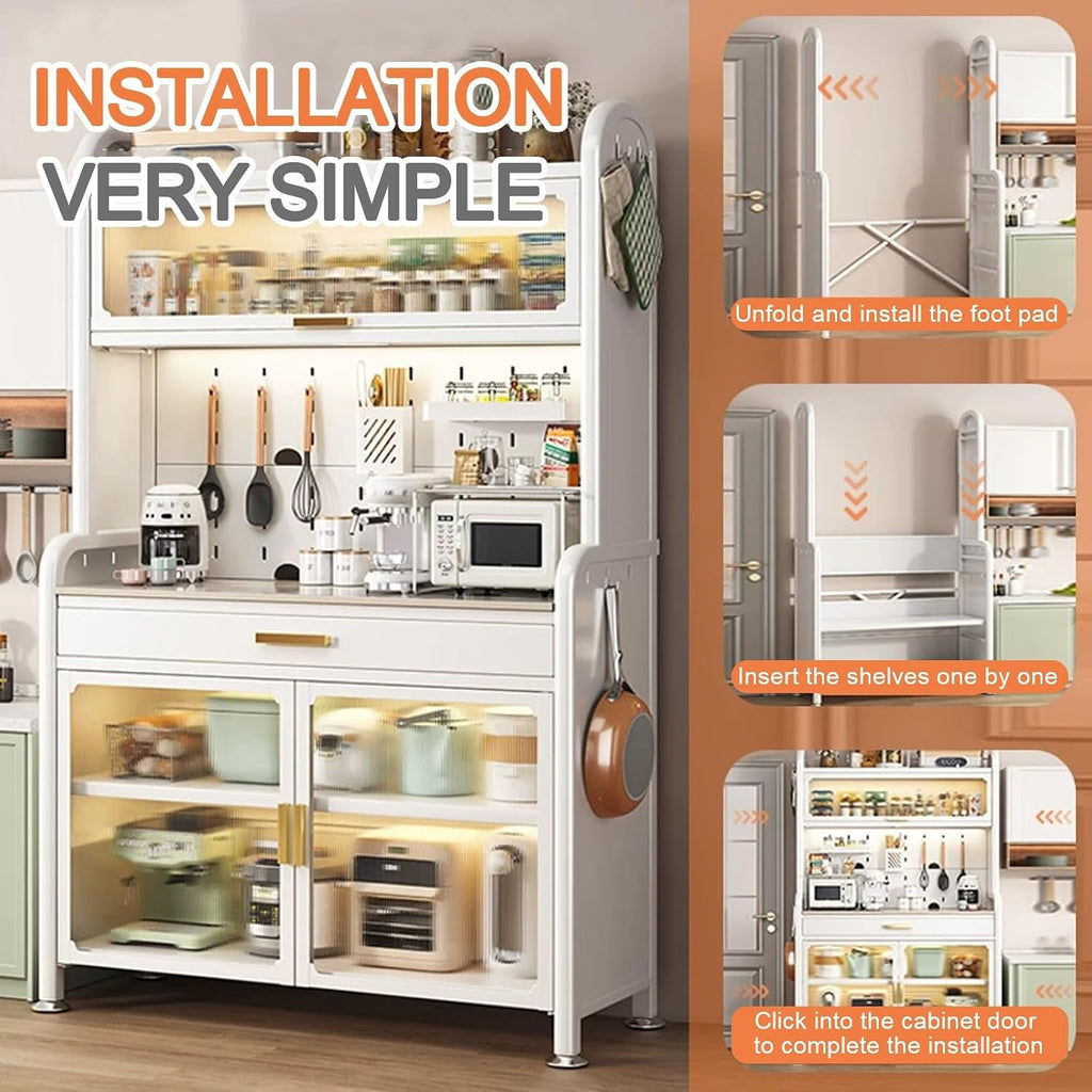 5-Tier Kitchen Bakers Rack with Drawer, Kitchen Cabinets with Worktop, with Wheels, Easy to Move(60cm)