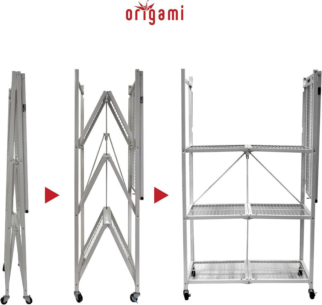 Origami 4 Tier Folding Storage Rack Unit w/Set of 4 Magnetic Wire Shelf Liners