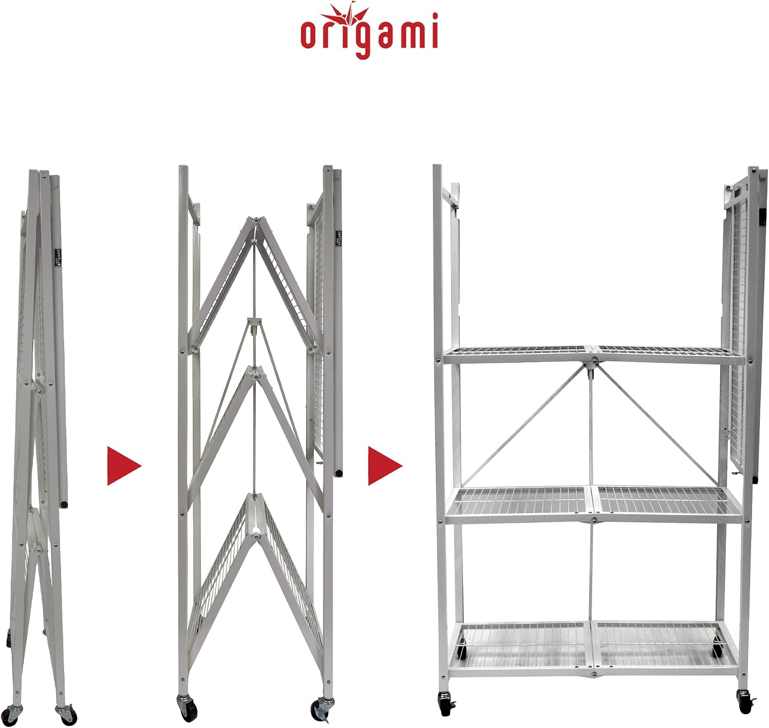 Origami 4 Tier Folding Storage Rack Unit w/Set of 4 Magnetic Wire Shelf Liners