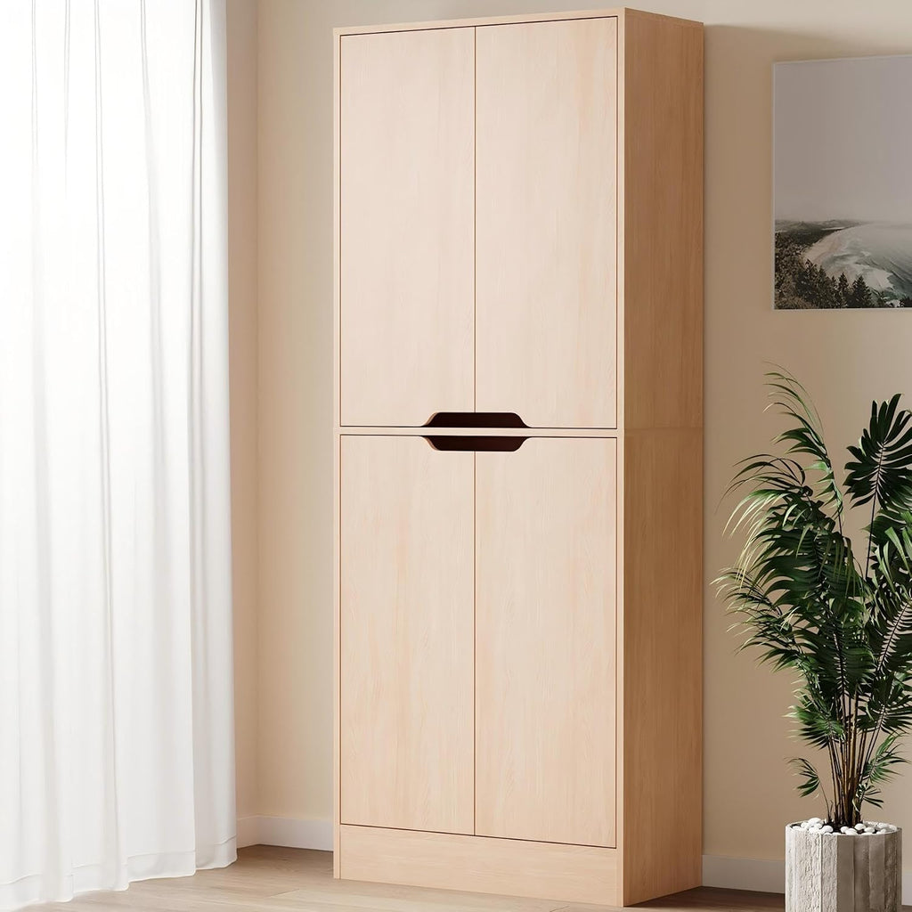 Housoul 71' Tall Freestanding Pantry Cabinet, 4 Doors Larder Cupboard with Adjustable Shelves, Kitchen Hutch for Kitchen & Dining Room, Oak