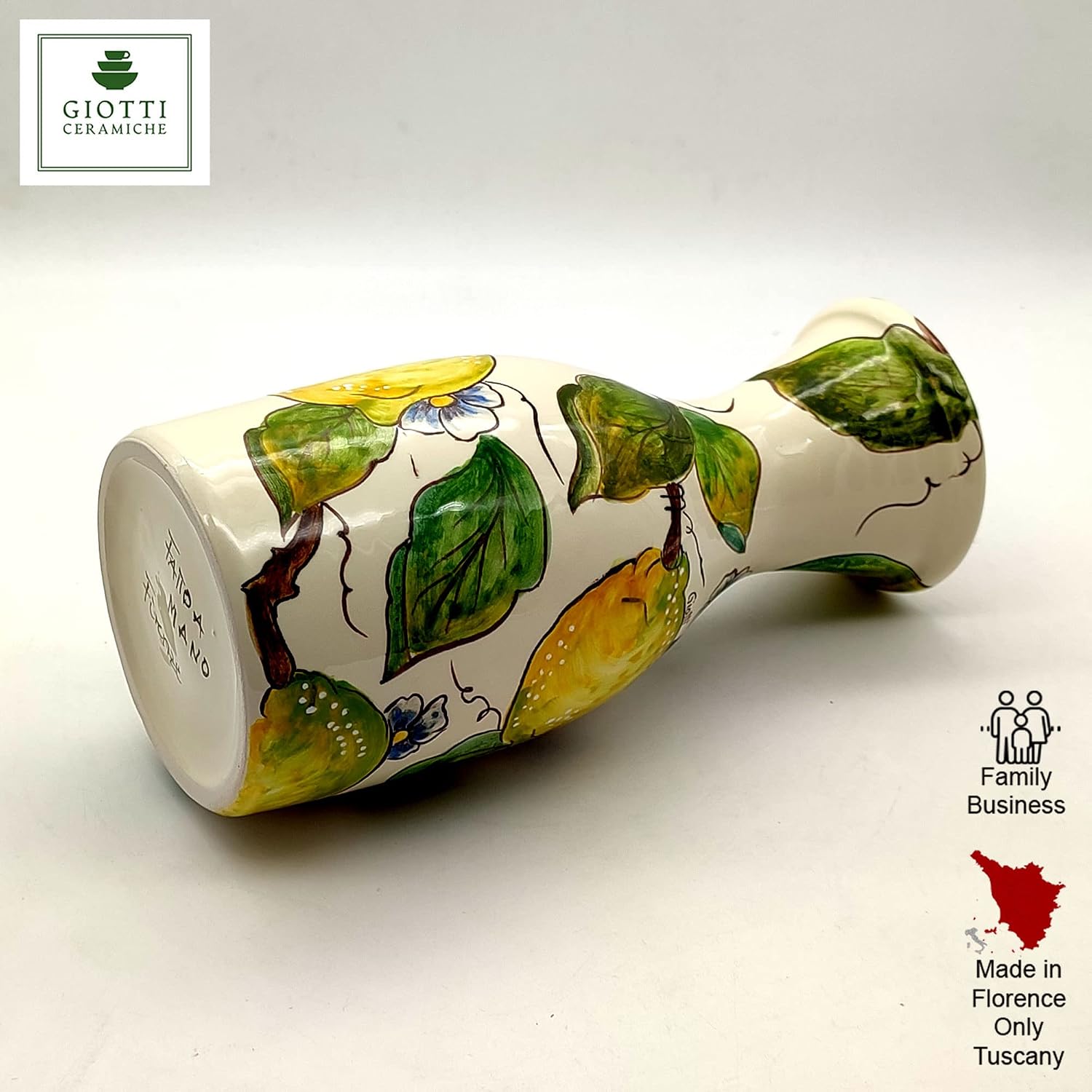 Italian Ceramic Wine Jug Lemon - 16.9 oz Hand Painted Utensil Holder Or Carafe Design for Kitchen - Made in ITALY Tuscany - Italian Pottery Vase Jar for Wine - Home Decor Ceramics Dispenser