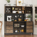 ECACAD 70.9' L Sideboard Buffet Storage Cabinet with Hutch, Pegboard, 4 Metal Mesh Doors, 6 Drawers & Shelves, Kitchen Pantry Cupboard for Living Room, Dining Room, Black & Rustic Brown