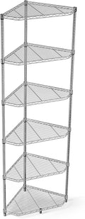 Silver Corner Storage Rack, 6 Tier Metal Corner Shelf Wire Shelving Unit, 600lbs Capacity, NSF, Adjustable Height, Leveling Feet and Liners, Ideal for Bathroom, Kitchen, 72'H x 20'L x 20'W, Pentagonal