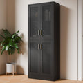 Cozy Castle Kitchen Pantry Cabinet, 71' Tall Rattan Doors Storage Cabinet and Adjustable Shelves, Modern Farmhouse Wood Cupboard Utility Hutch for Kitchen, Dining Room, Living Room (Black)