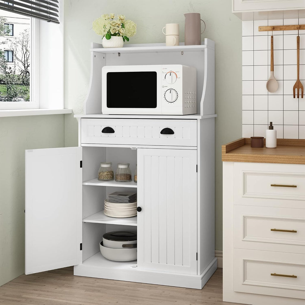 ARTPOWER 54' Kitchen Microwave Cabinet/Stand with Storage and Drawers, Pantry Storage Cabinet with Hutch & Adjustable Shelves for Kitchen, Dining Room, Living Room, Hallway in White