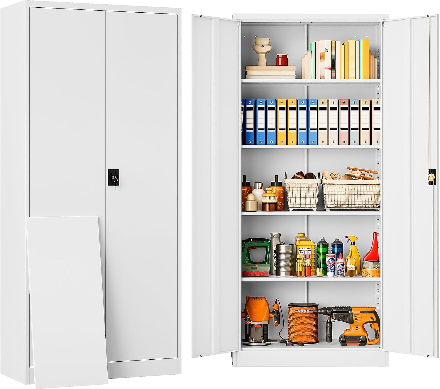 SISESOL White Metal Storage Cabinet with Adjustable Shelves,71' Tall Metal Cabinet with Locking Doors,Steel Cabinet with Lock,Lockable Storage Cabinets for Home,Office,Kitchen,Laundry,Pantry