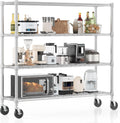 Homdox 4 Tier Heavy Duty Metal Wire Shelving with Wheels, 2400 lbs Capacity Garage Storage Rack, Rolling Industrial Storage, Adjustable Commercial Shelves for Kitchen, Warehouse, 18'x60'x72', Chrome