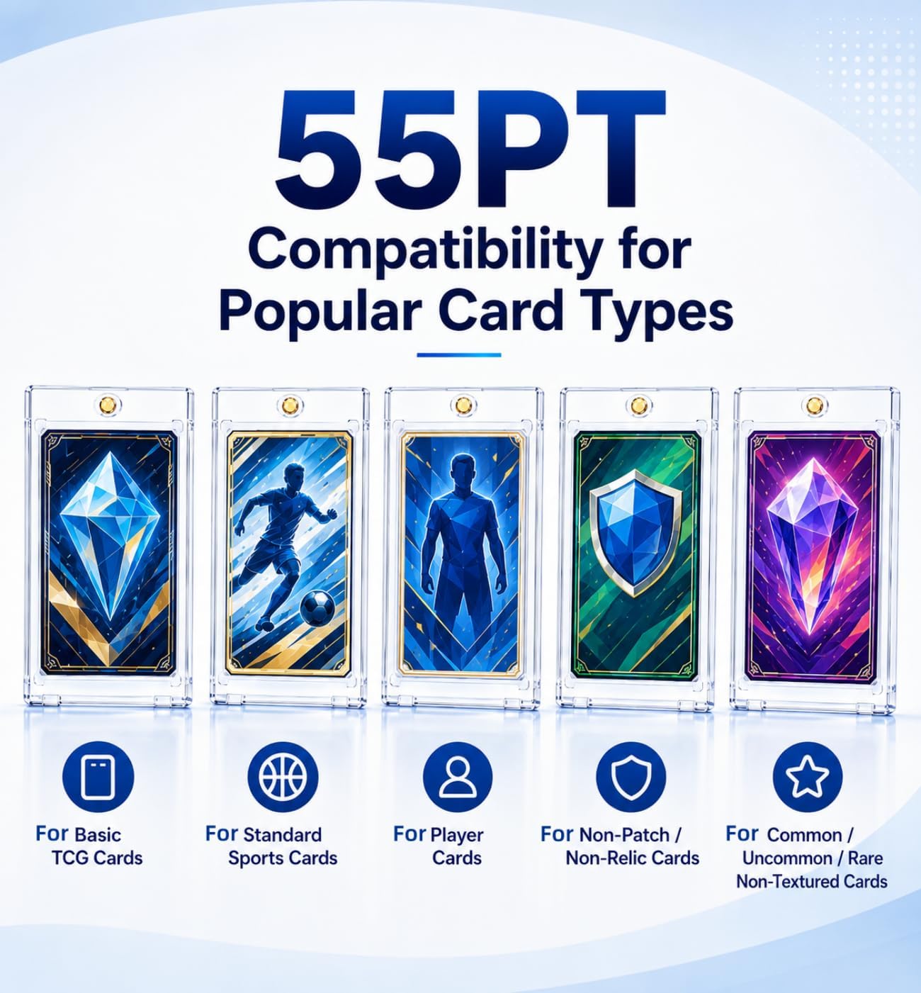 100 Pack Magnetic Card Holder 55pt: Ultra Slim Acrylic Card Case | One Touch Card Holder for Standard Trading Cards, Sports Card Holder for Baseball, Football, Game Cards, U-V Resistant