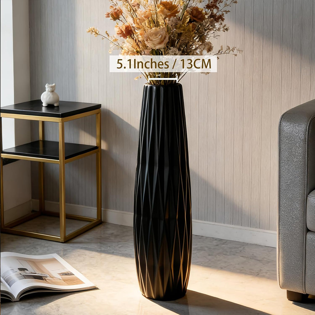 Black Ceramic Tall Floor Vase – 28' Modern Minimalist Decorative Large Vase for Living Room Corner, Entryway, or Office Home Decor