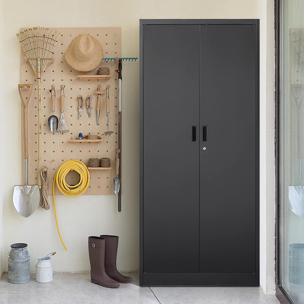 Wanfu Metal Storage Cabinet, 71'H Metal Garage Cabinet with 5 Adjustable Shelves, Locking Storage Cabinets for Garage, Home, Office, Pantry(Black)