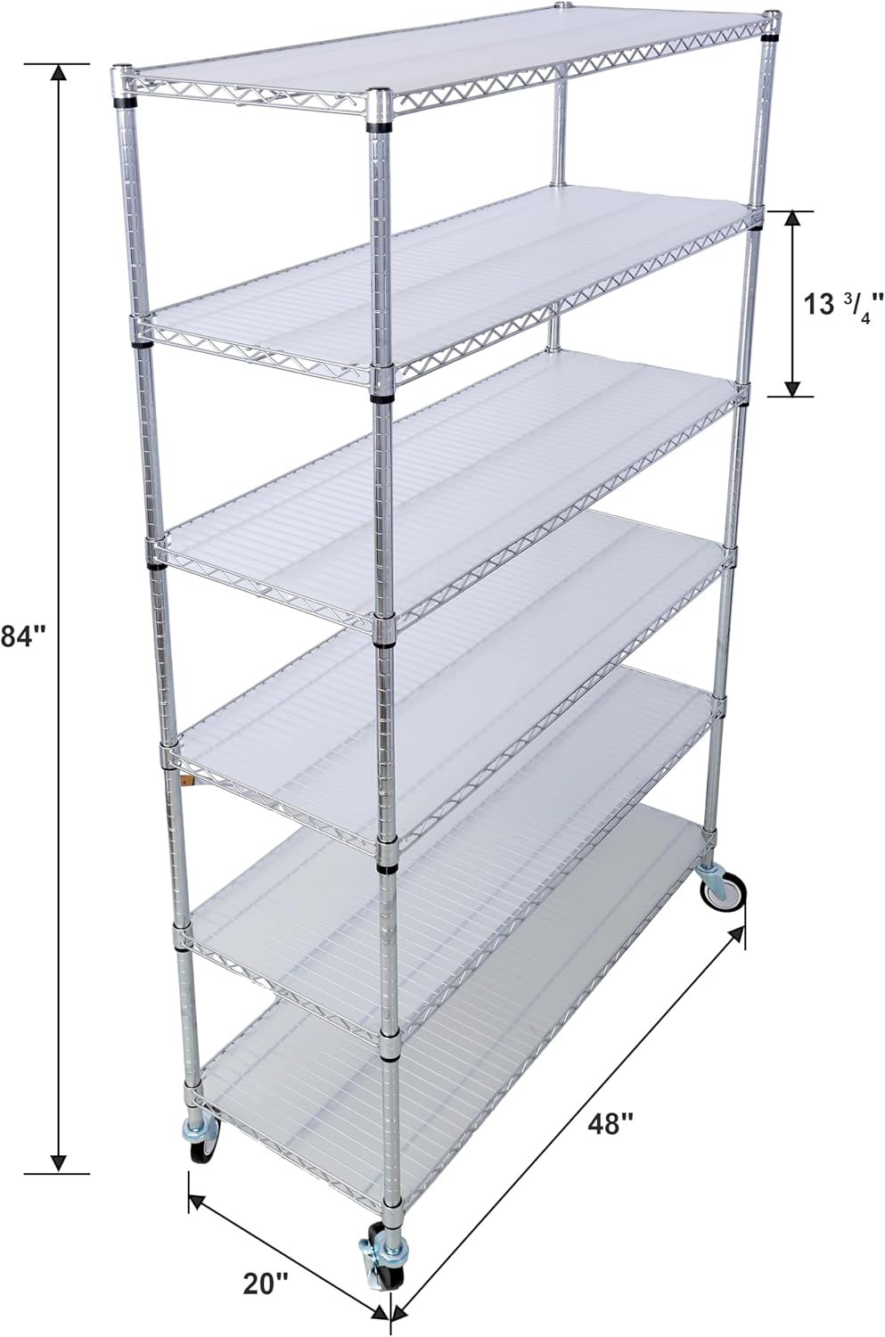 Heavy-Duty 6-Tier NSF Commercial Shelving Unit - 6000LB Capacity Adjustable Metal Storage Rack with Wheels, 84' H x 48' L x 20' D, Steel Wire Shelving for Warehouse/Garage/Restaurant (Chrome)
