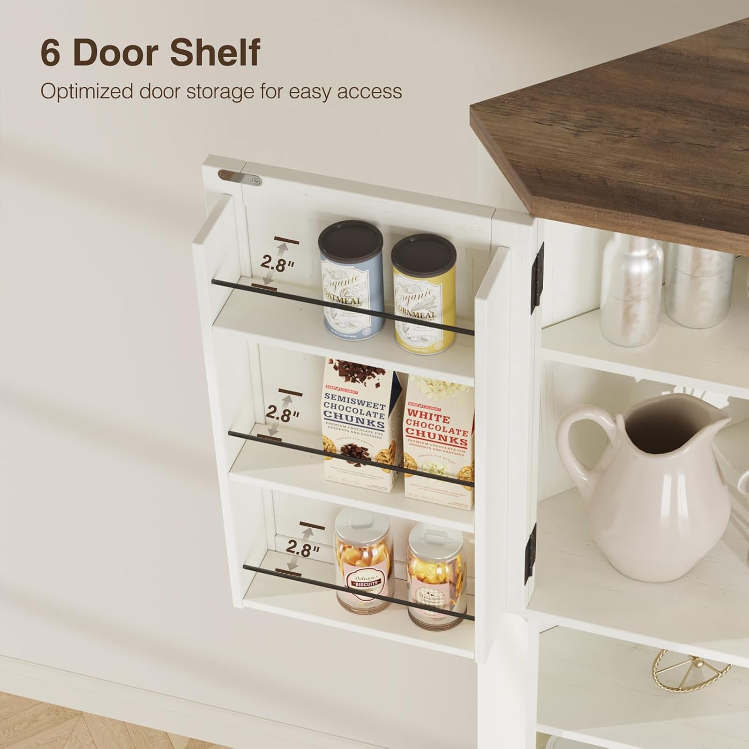 Befrases Corner Cabinet, 67''H Kitchen Pantry Storage Cabinet, 6-Tier Corner Food Pantry Hutch with 4 Barn Doors and Shelves, Tall Farmhouse Furniture for Kitchen Dining Living Room, White