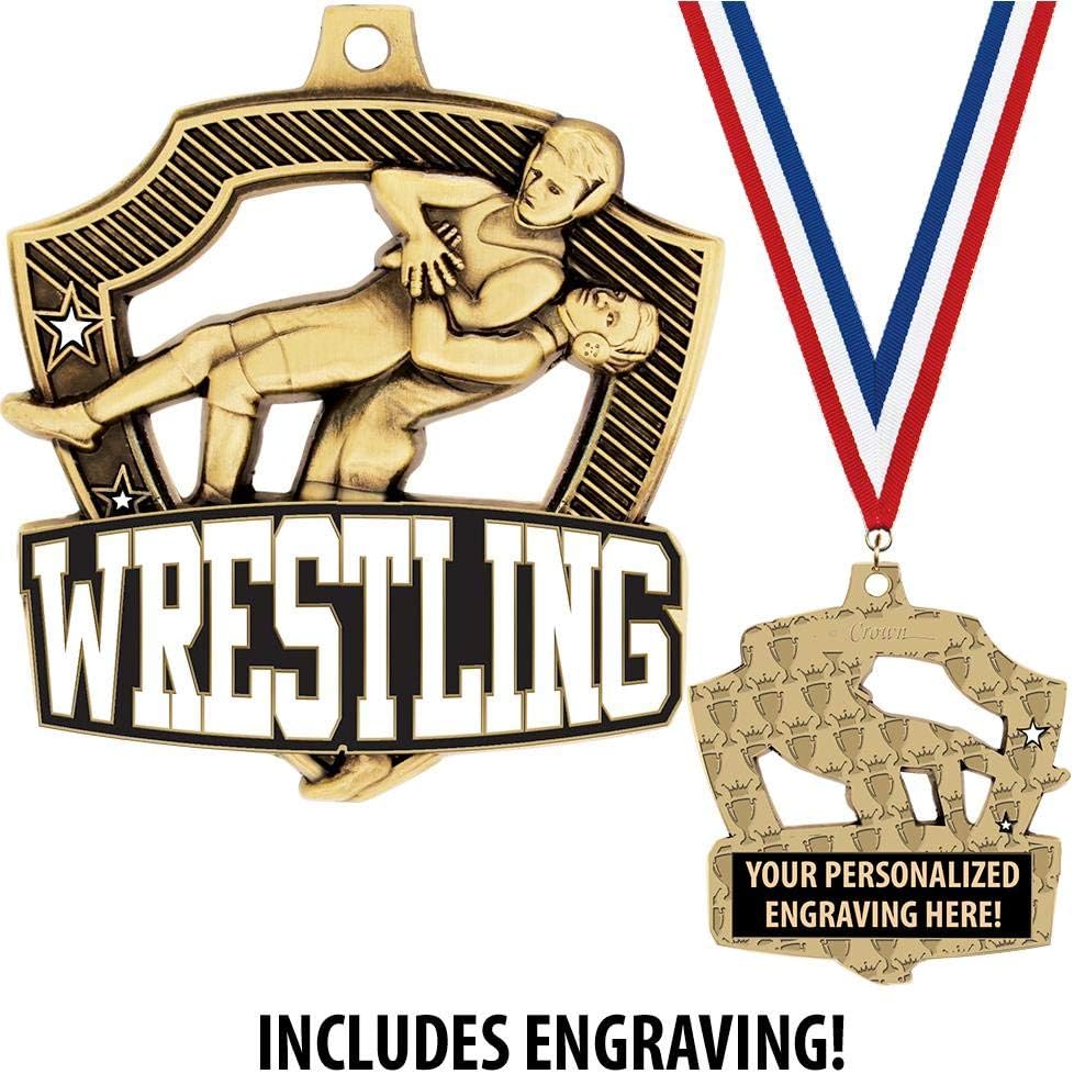 Custom Wrestling Medals, 2 1/4' Shieldz Wrestling Award Medals with Free Engraving